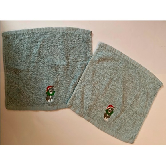 Set of 2 Holiday Kitten Dish Towels - Blue Cotton, Cute Christmas Kitchen Decor - Picture 1 of 16